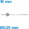 Aiguille argenté  diamètre : 0,25 mm long : 16 mm  des secondes pour mouvement de montre