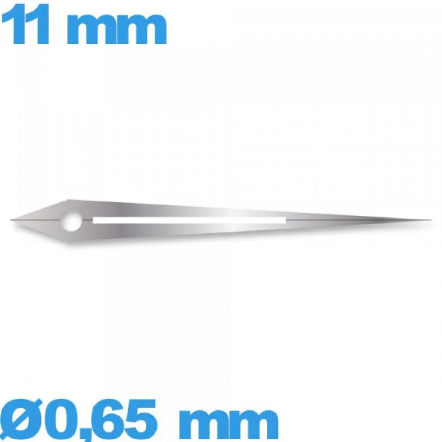 Aiguille argenté seule diam : 0,65 mm long : 11 mm (minute) pour mouvement de montre phosphorescente