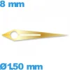 Aiguille cadran central (heure) à l'unité  Ø1,50 mm long : 8mm  luminescente de mouvement  - doré