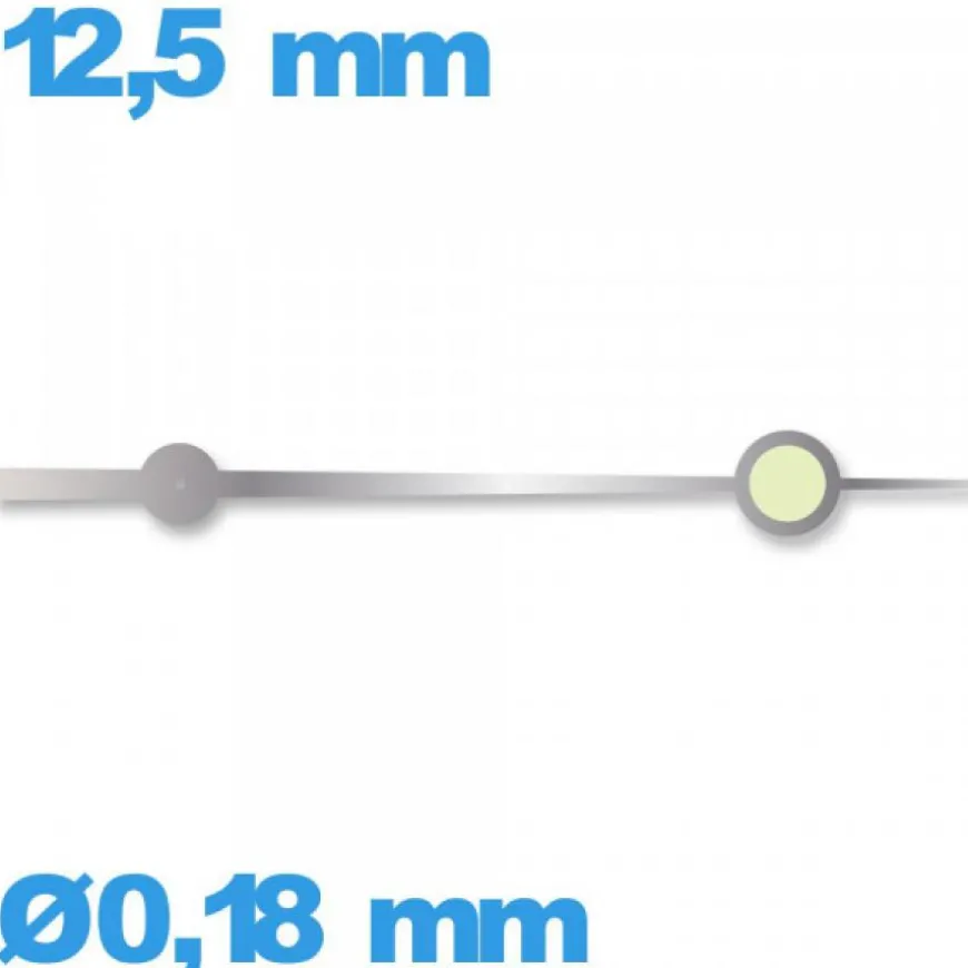 Aiguille cadran central (seconde) de marque Horotec à l'unité Ø0,18 mm taille : 12,5 mm luminescente de mouvement - argenté