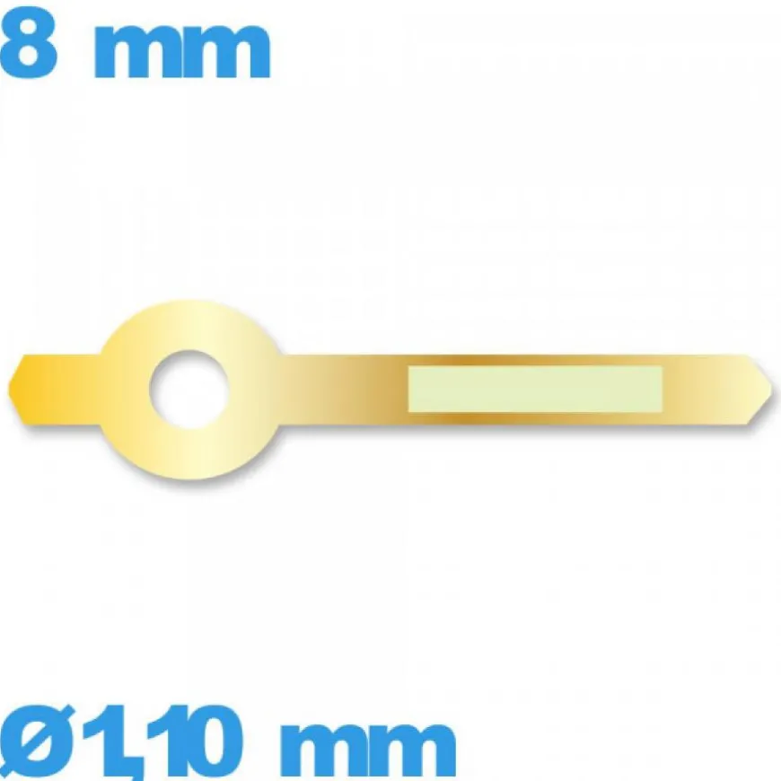 Aiguille de mouvement lumineuse doré diam : 1,10mm long : 8mm Horotec cadran principal (heure)