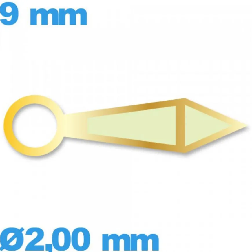 Aiguille de mouvement phosphorescente doré diam : 2,00 mm taille : 9mm cadran central (heure) Suisse