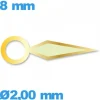 Aiguille des heures   Ø2,00 mm long : 8mm  lumineuse mouvement  - doré