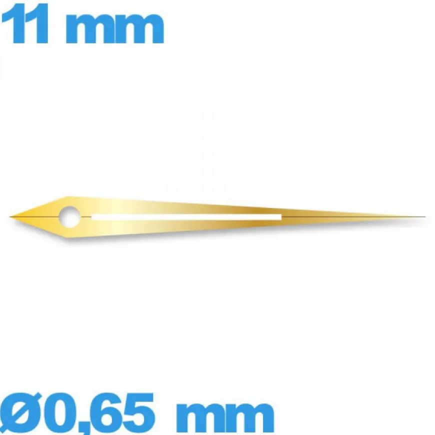 Aiguille doré seule Ø0,65 mm long : 11 mm cadran central (minute) pour mouvement montre phosphorescente