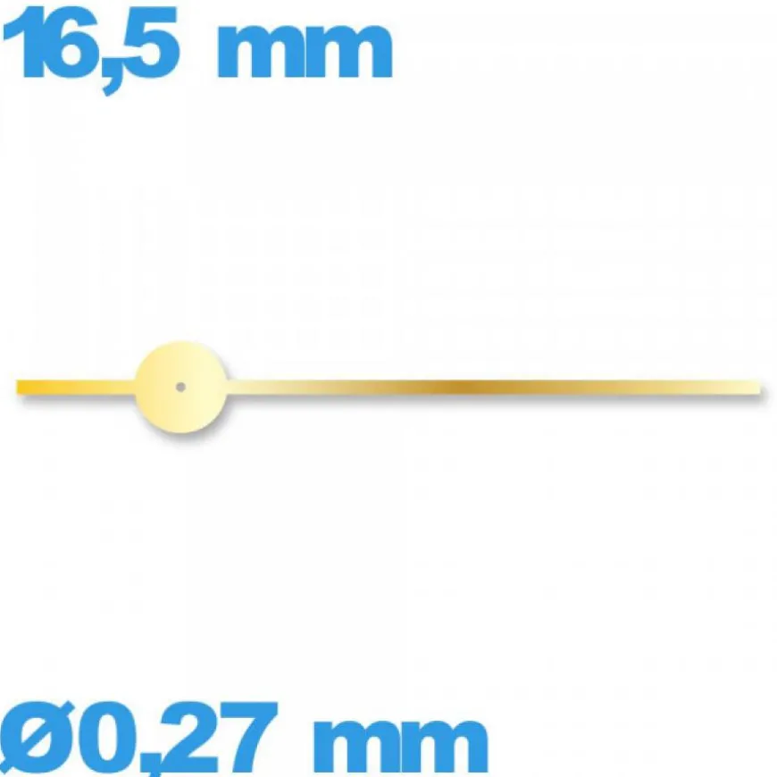 Aiguille doré seule Ø0,27 mm longueur : 16.5 mm cadran central des secondes de mouvement montre