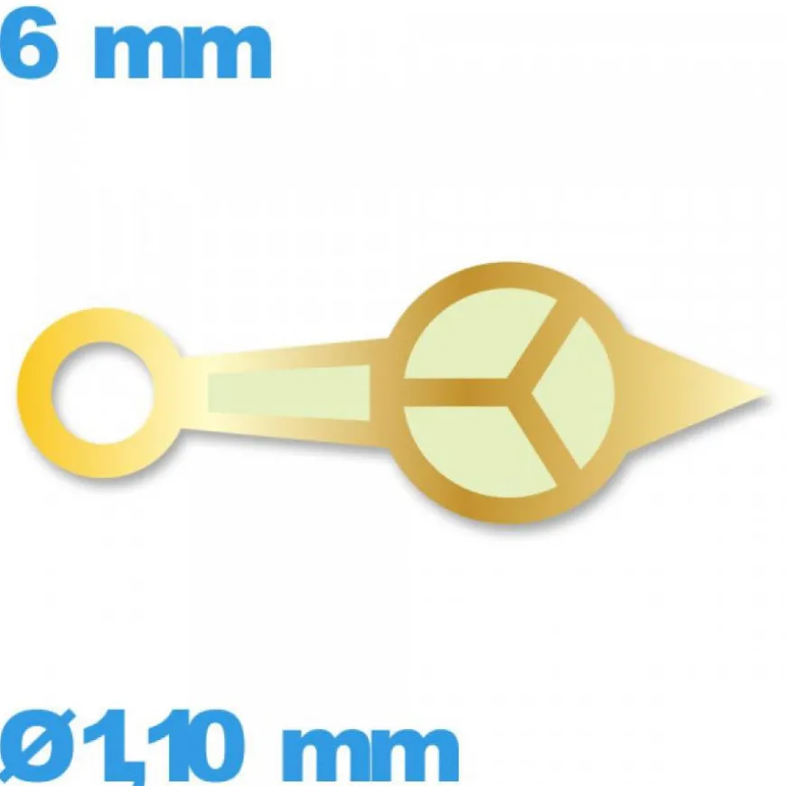 Aiguille luminescente des heures cadran principal de marque Horotec doré mouvement de montre Ø1,10 mm longueur : 6mm