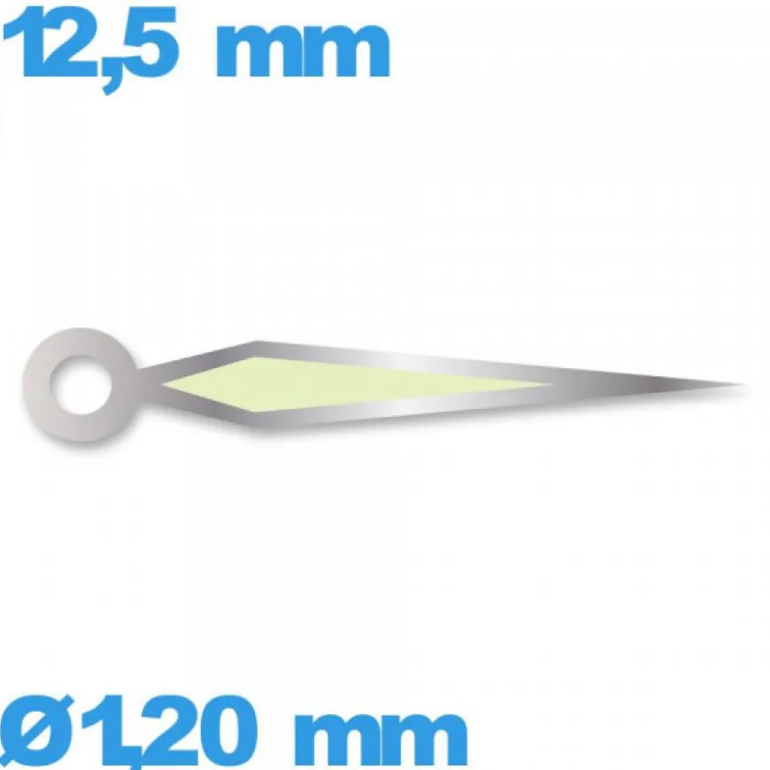 Aiguille luminescente des minutes argenté pour mouvement à l'unité Suisse diam : 1,20mm long : 12.5 mm