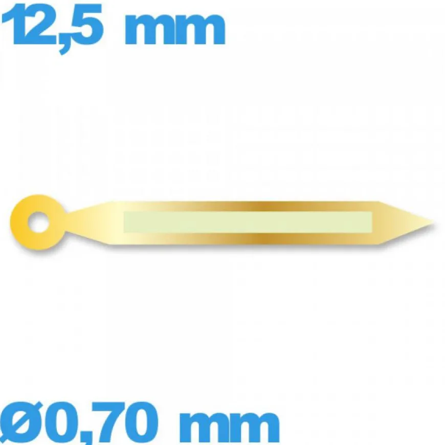 Aiguille luminescente des minutes cadran principal marque Horotec doré à l'unité Suisse diam : 0,70 mm taille : 12.5 mm
