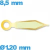 Aiguille luminescente (heure) cadran central doré pour mouvement  seule Suisse  longueur : 8,5 mm