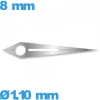 Aiguille luminescente (heure) argenté  de montre à l'unité   Ø1,10 mm longueur : 8 mm