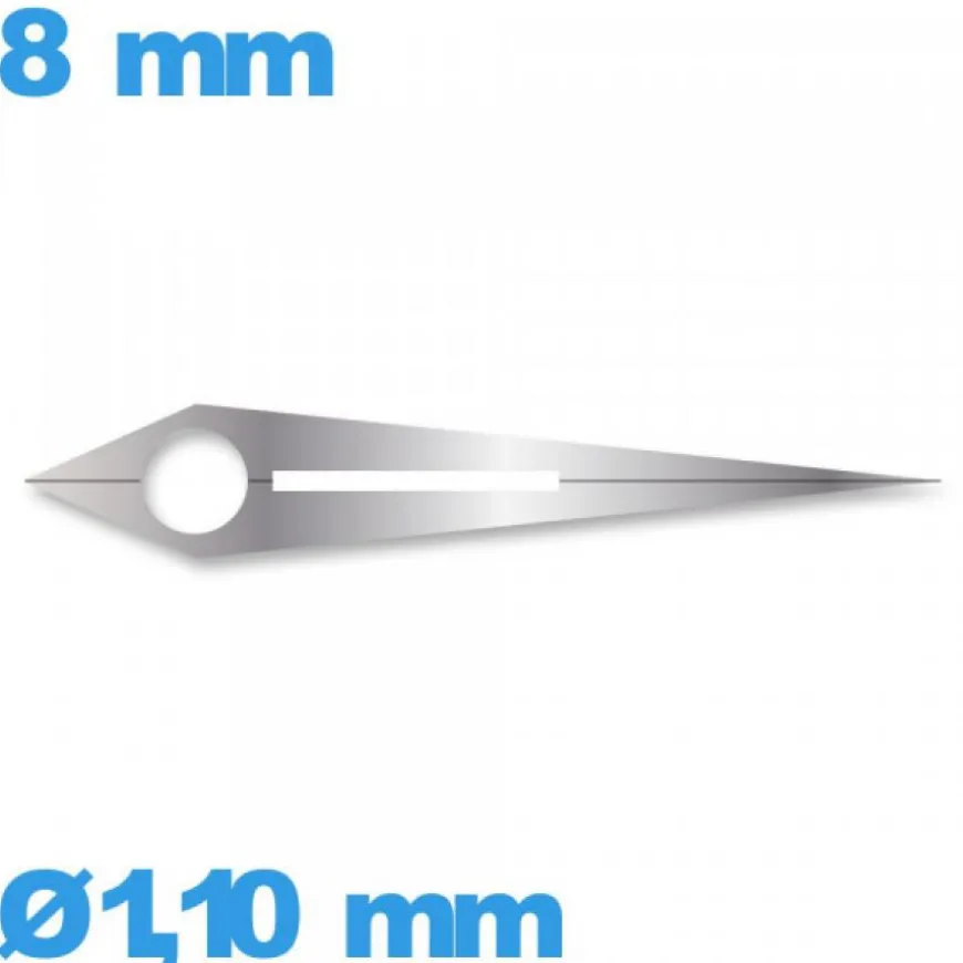 Aiguille luminescente (heure) argenté de montre à l'unité Ø1,10 mm longueur : 8 mm