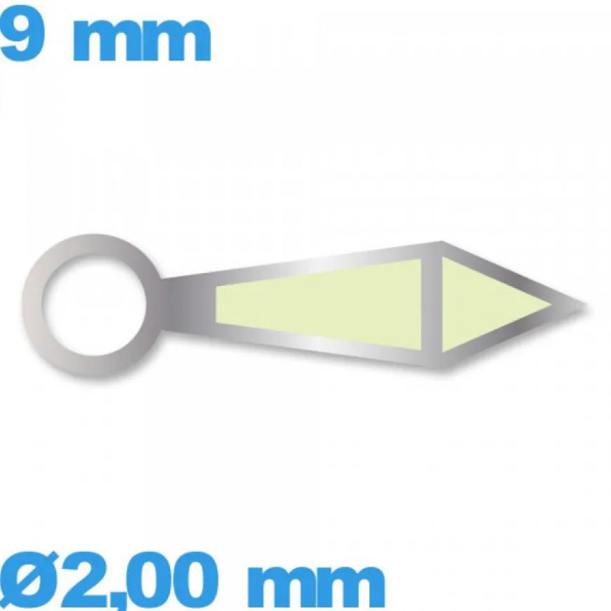 Aiguille lumineuse nuit (heure) argenté pour mouvement de montre seule diam : 2,00mm