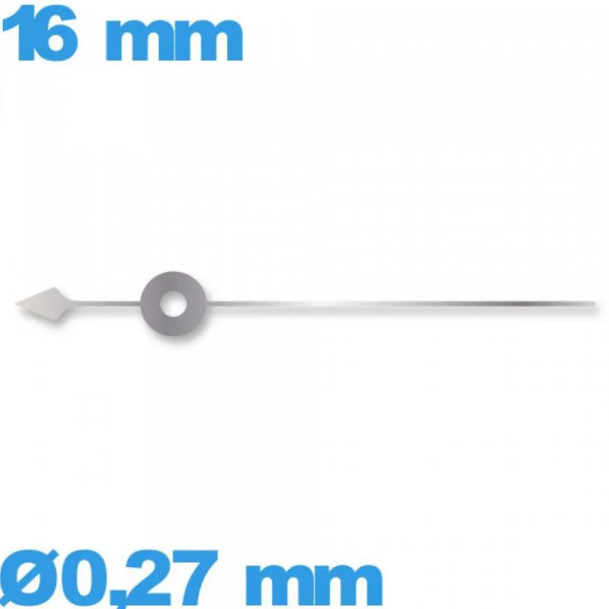 Aiguille à l'unité pour mouvement montre argenté diamètre : 0,27 mm taille : 16 mm cadran central des secondes