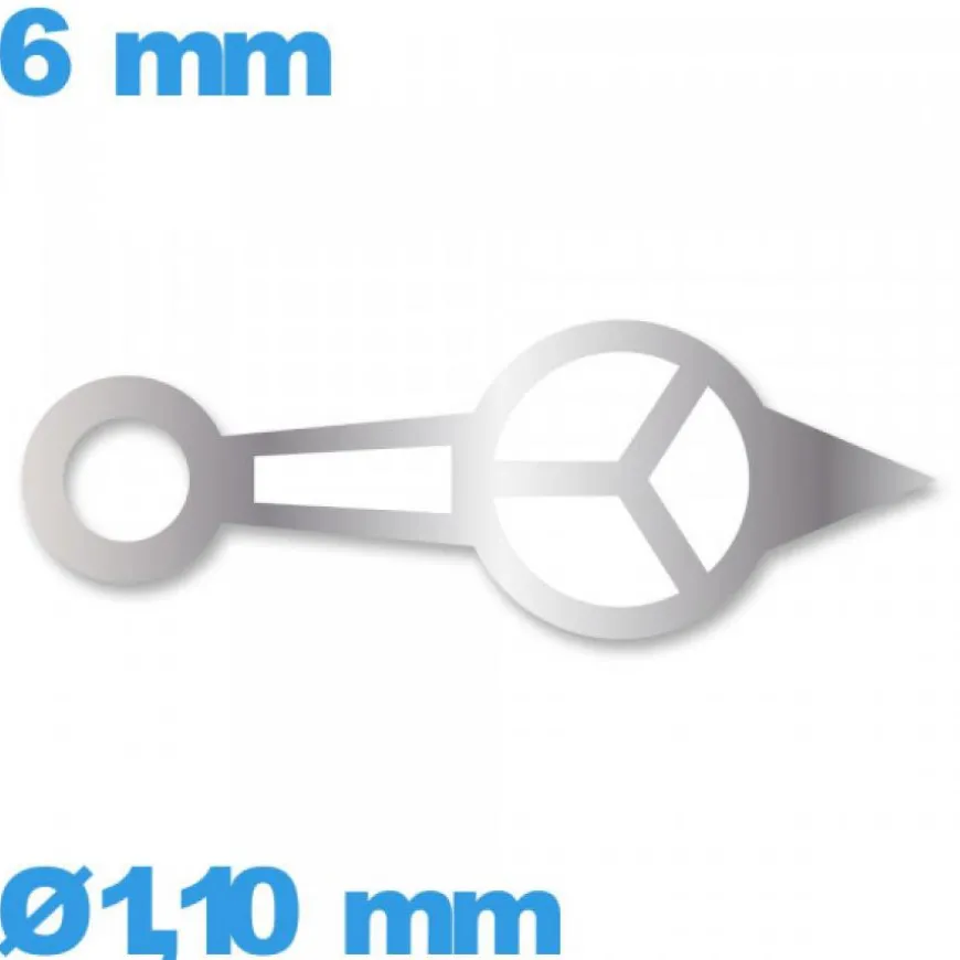 Aiguille à l'unité pour mouvement lumineuse argenté diam : 1,10mm taille : 6 mm Horotec cadran central des heures