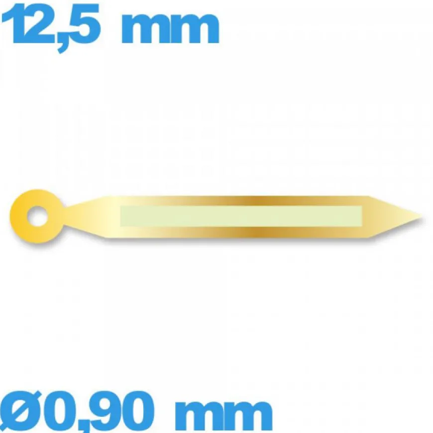 Aiguille à l'unité pour mouvement de montre luminescente doré Ø0,90 mm taille : 12.5mm Horotec (minute) Suisse