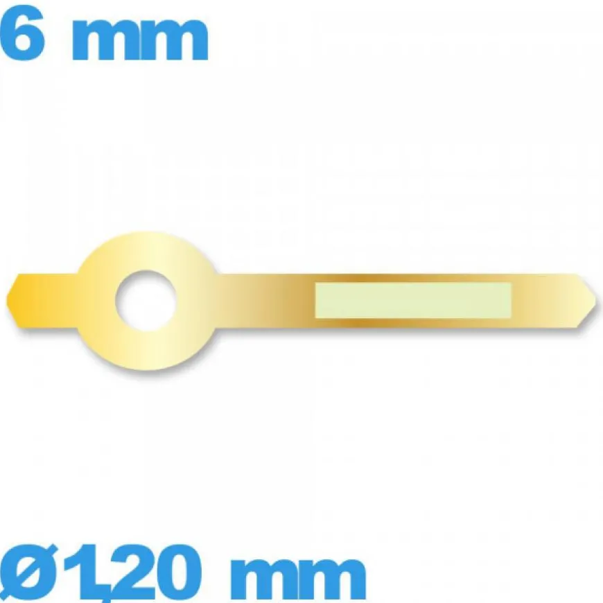 Aiguille marque Horotec doré à l'unité Ø1,20 mm taille : 6 mm des heures pour mouvement montre phosphorescente