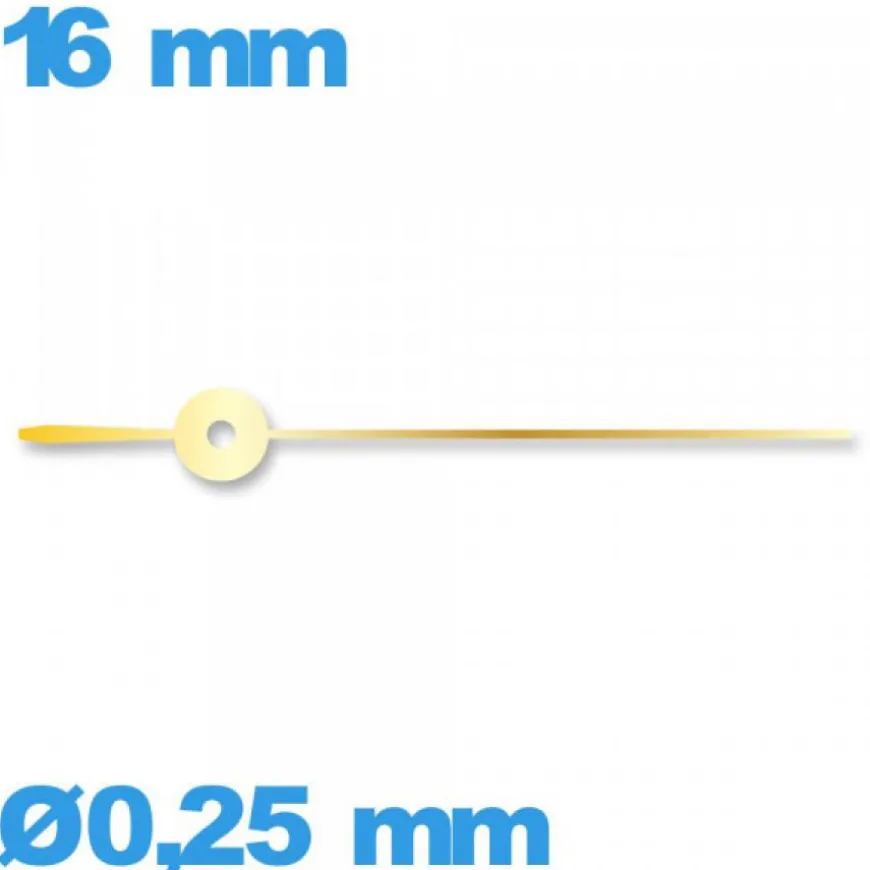 Aiguille mouvement de montre doré Ø0,25 mm taille : 16 mm des secondes