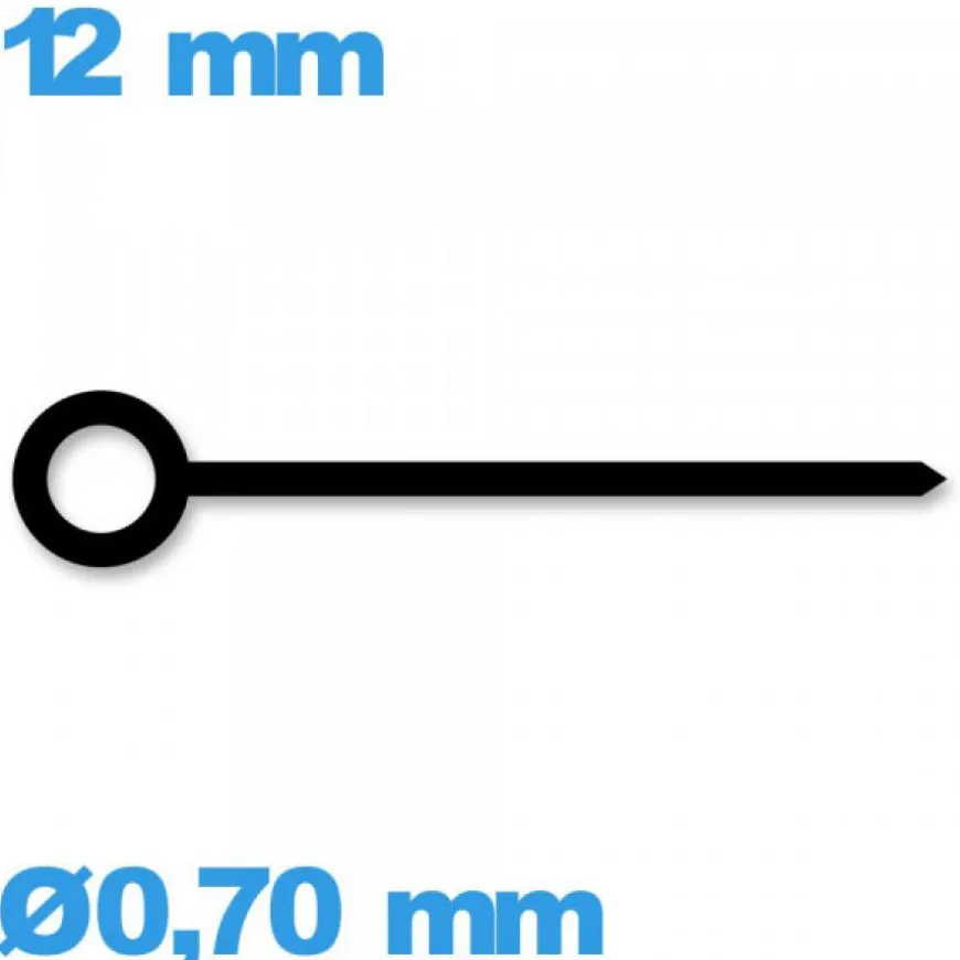 Aiguille noir seule diam : 0,70mm longueur : 12mm cadran principal des minutes mouvement de montre