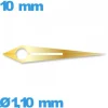 Aiguille phosphorescente (heure) cadran central doré pour mouvement  seule  diam : 1,10mm   taille : 10 mm
