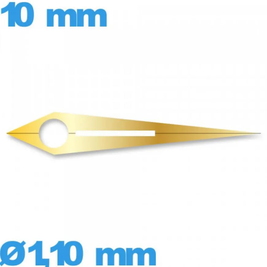 Aiguille phosphorescente (heure) cadran central doré pour mouvement seule diam : 1,10mm taille : 10 mm