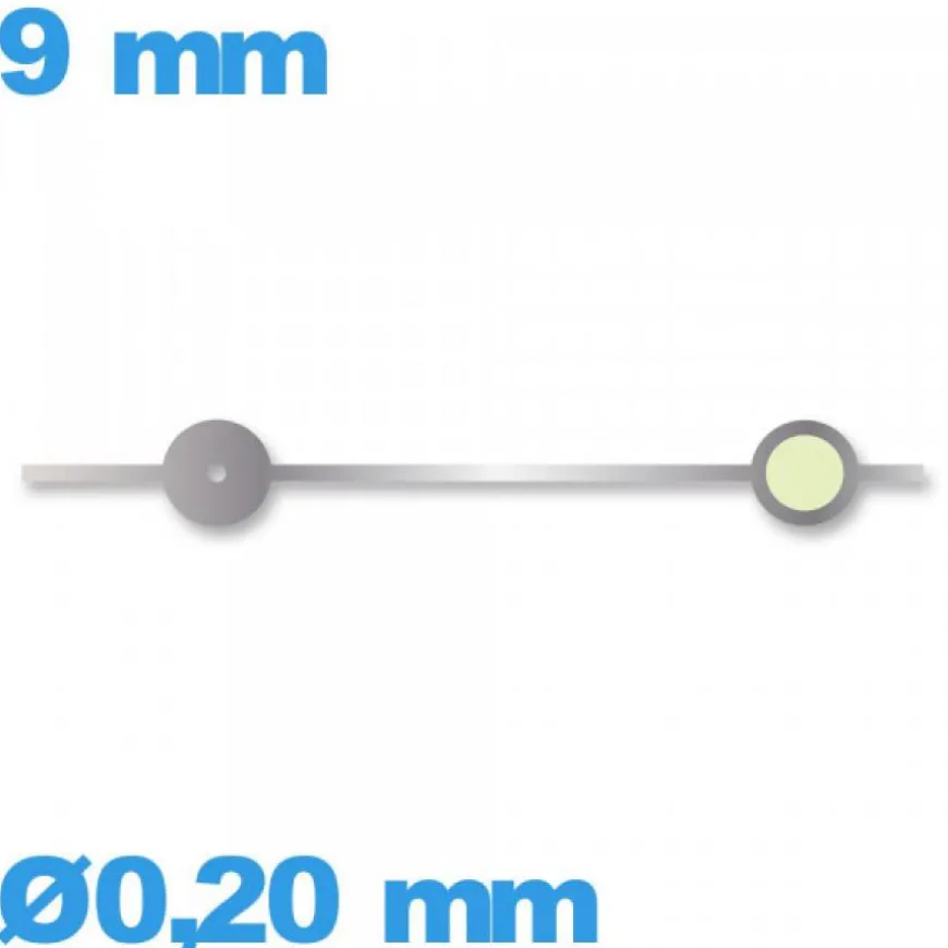 Aiguille pour mouvement montre lumineuse argenté diam : 0,20 mm long : 9mm cadran principal (seconde)