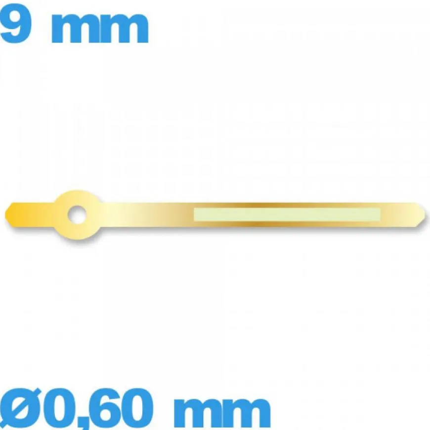 Aiguille pour mouvement montre lumineuse doré Ø0,60 mm taille : 9 mm marque Horotec des minutes Suisse
