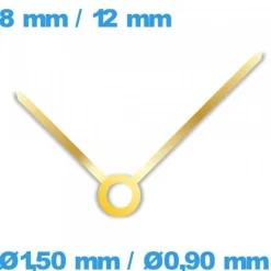 2 Aiguilles  cadran central doré (Ø1,50 mm / Ø0,90 mm) pour mouvement de montre