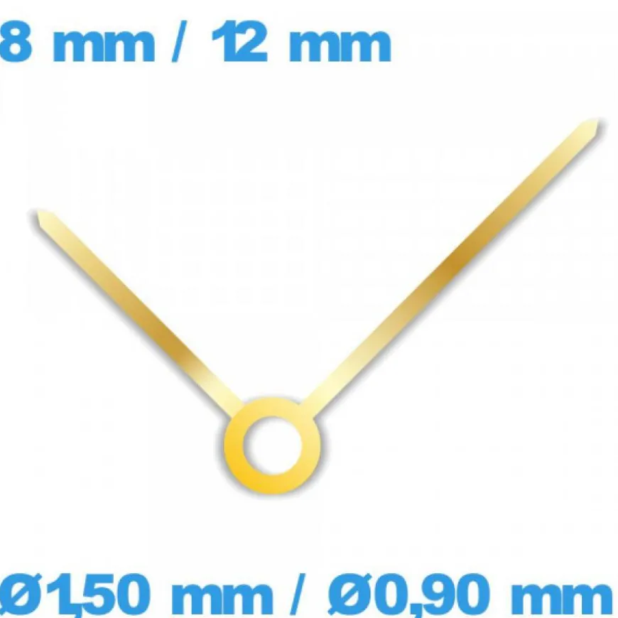 2 Aiguilles cadran central doré (Ø1,50 mm / Ø0,90 mm) pour mouvement de montre