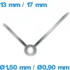 2 Aiguilles de Montre cadran principal argenté (Ø1,50 mm / Ø0,90 mm)