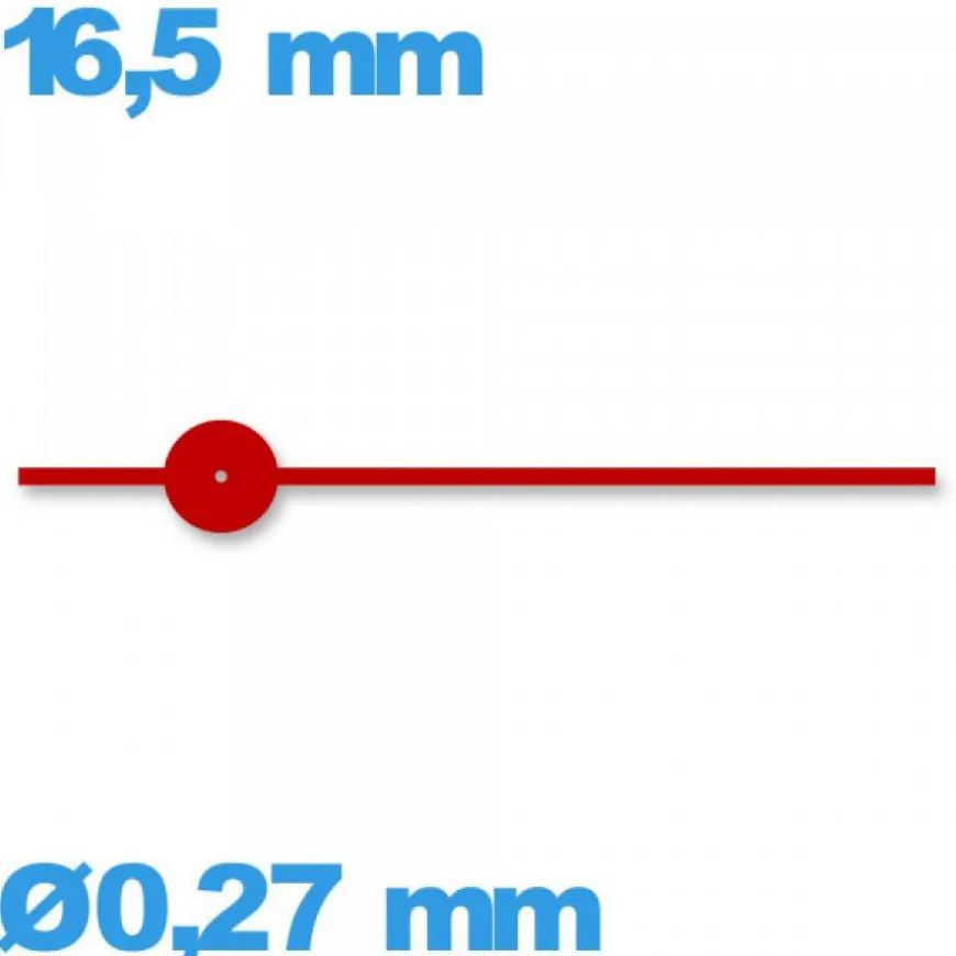 Aiguille (seconde) rouge mouvement montre à l'unité Suisse diam : 0,27mm taille : 16.5mm