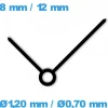 2 Aiguilles pour mouvement  (Ø1,20 mm / Ø0,70 mm) noir (Ø1,20 mm / Ø0,70 mm)