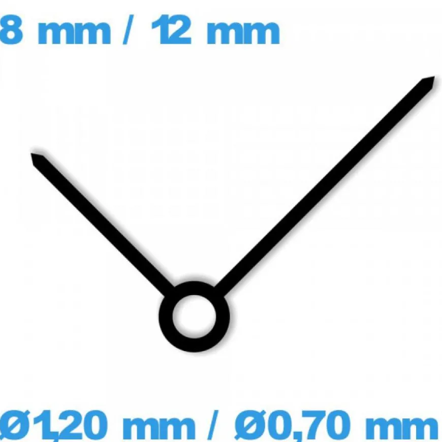 2 Aiguilles pour mouvement (Ø1,20 mm / Ø0,70 mm) noir (Ø1,20 mm / Ø0,70 mm)