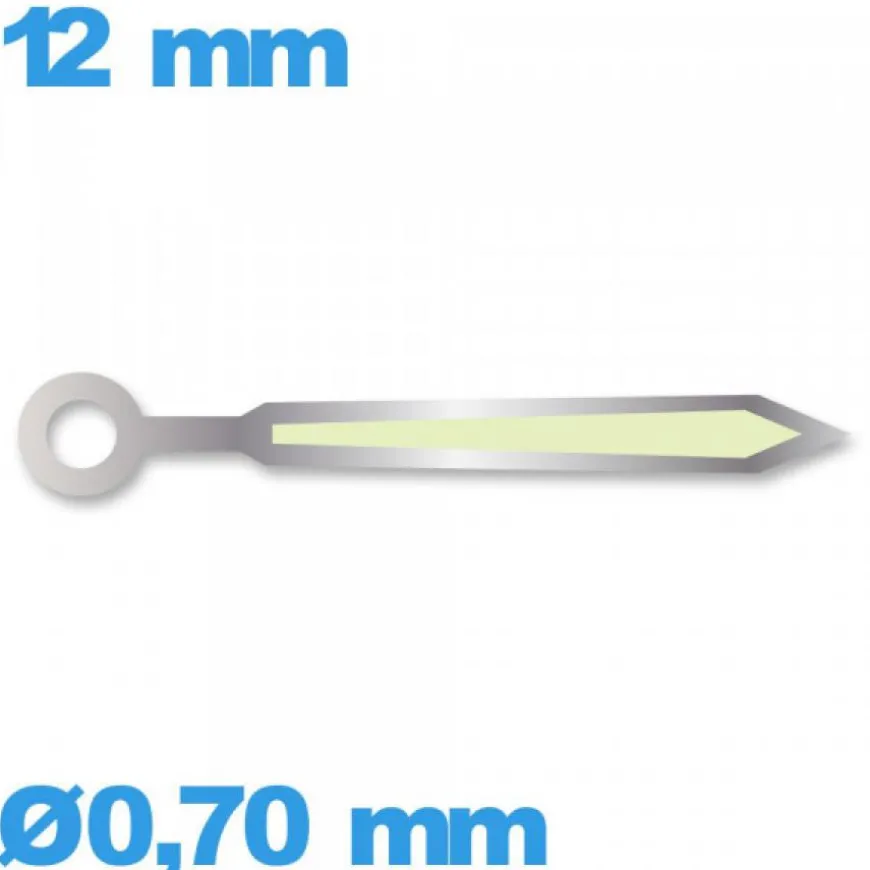 Aiguille Suisse diamètre : 0,70 mm longueur : 12 mm phosphorescente cadran central (minute) argenté mouvement à l'unité