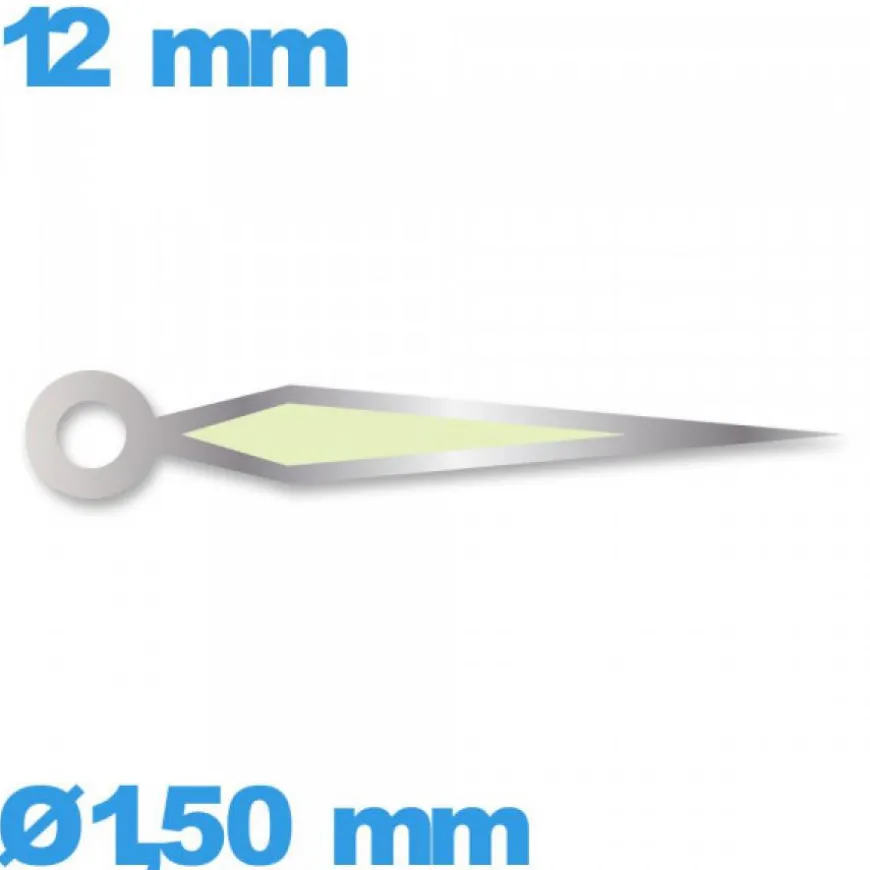 Aiguille Suisse diamètre : 1,50 mm longueur : 12 mm lumineuse (minute) argenté pour mouvement à l'unité