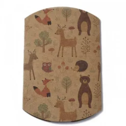berlingot marron carton papier kraft pour une fête d'anniversaire avec motif avec des animaux ( ours, lapin, renard, herisson, )