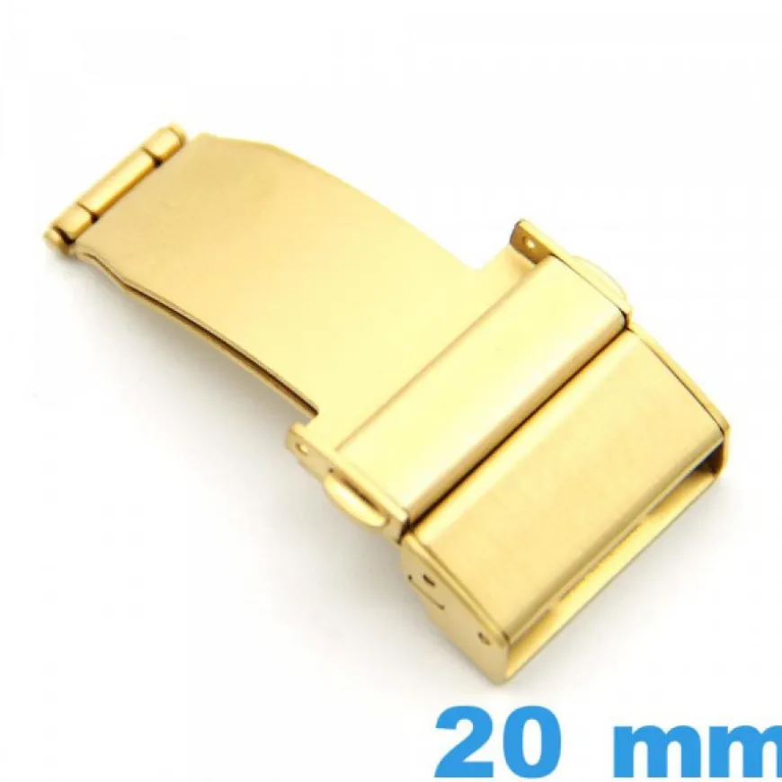 Boucle 20 mm déployant Doré Acier bouton