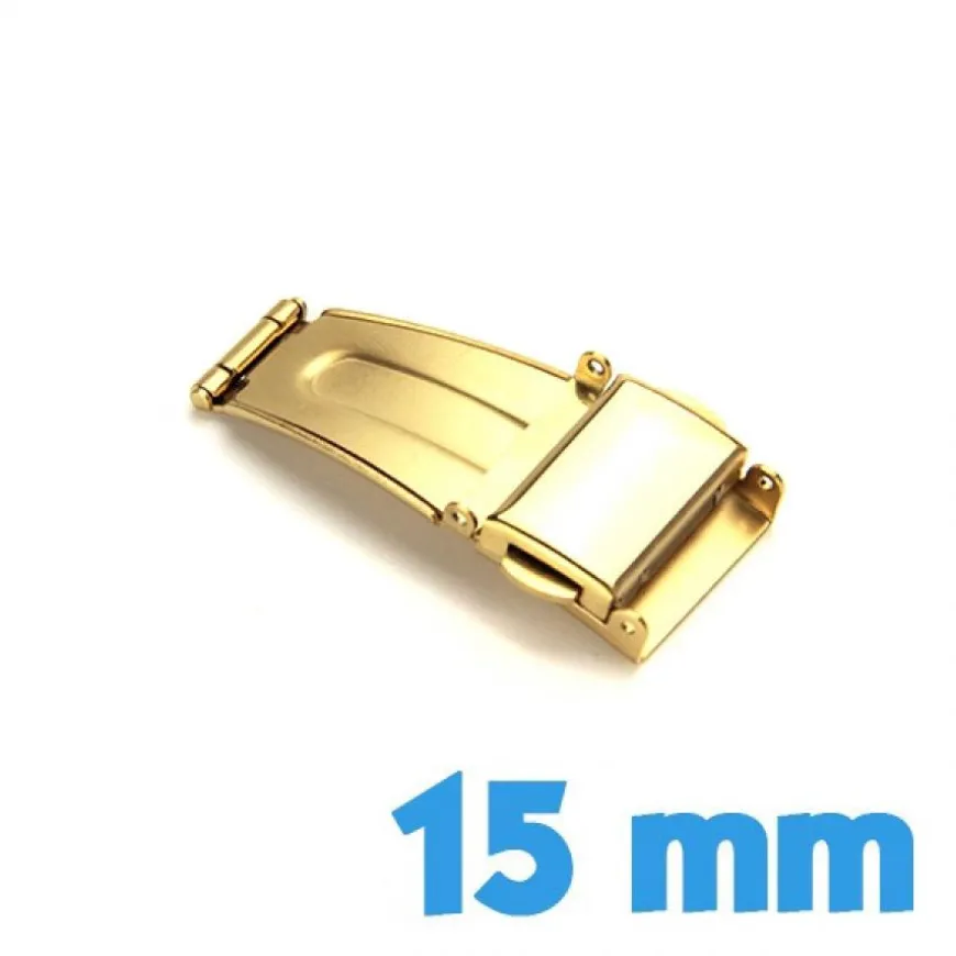 Boucle or déployante 15 mm acier avec bouton ouverture