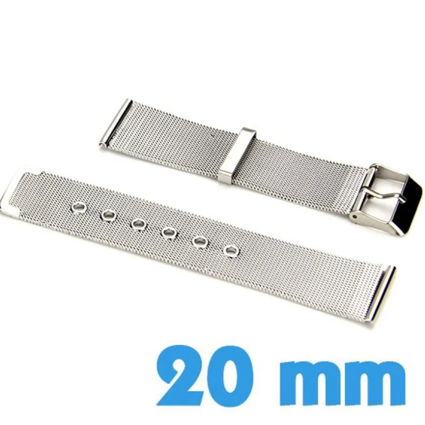 Bracelet Acier maille milanaise Argenté montre 20mm