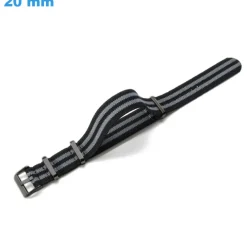 Bracelet Ardillon 20 mm Nylon Noir et Gris de montre