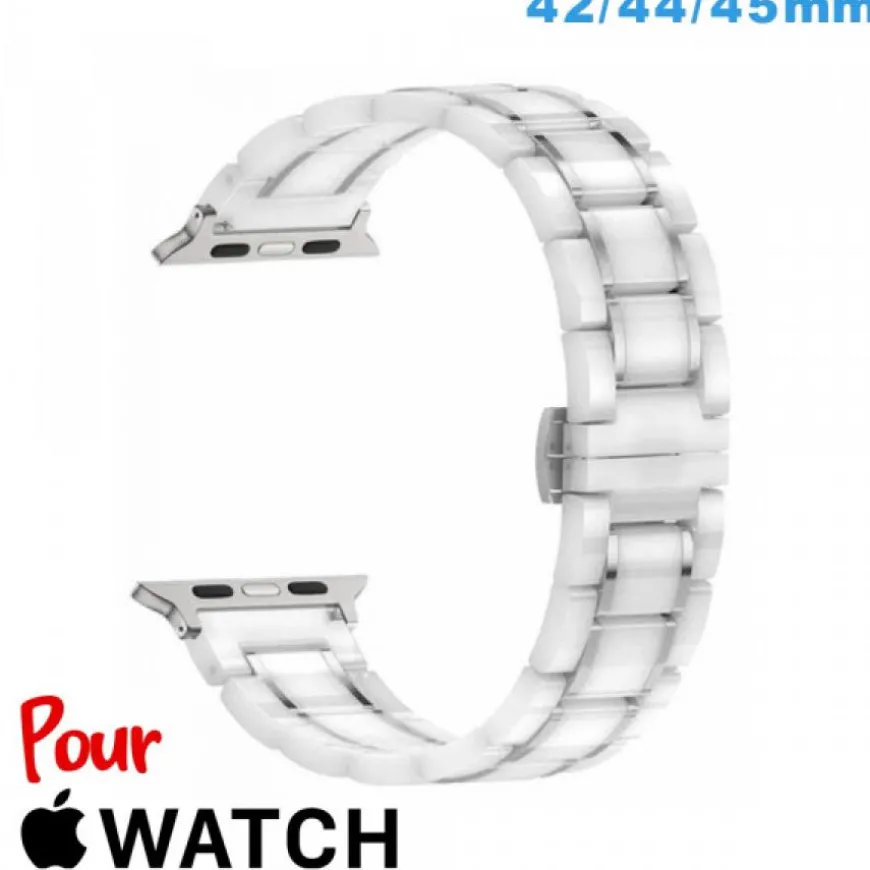 Bracelet Ceramique Blanc 42 mm pour montre Apple Watch
