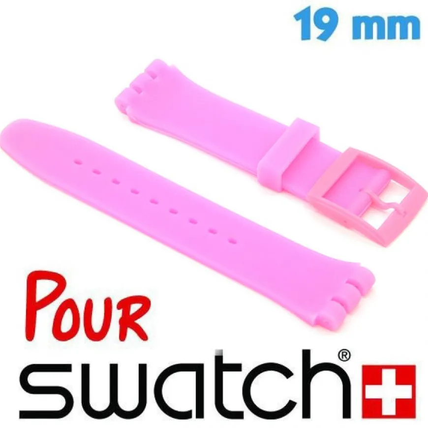 Bracelet 1,9 cm Rose pour montre pour Swatch Silicone lisse