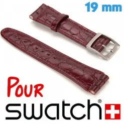 Bracelet compatible Montre Swatch 19 mm Rouge Brun croco