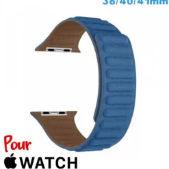Bracelet Cuir Micro Fibre Bleu montre Apple Watch 38mm