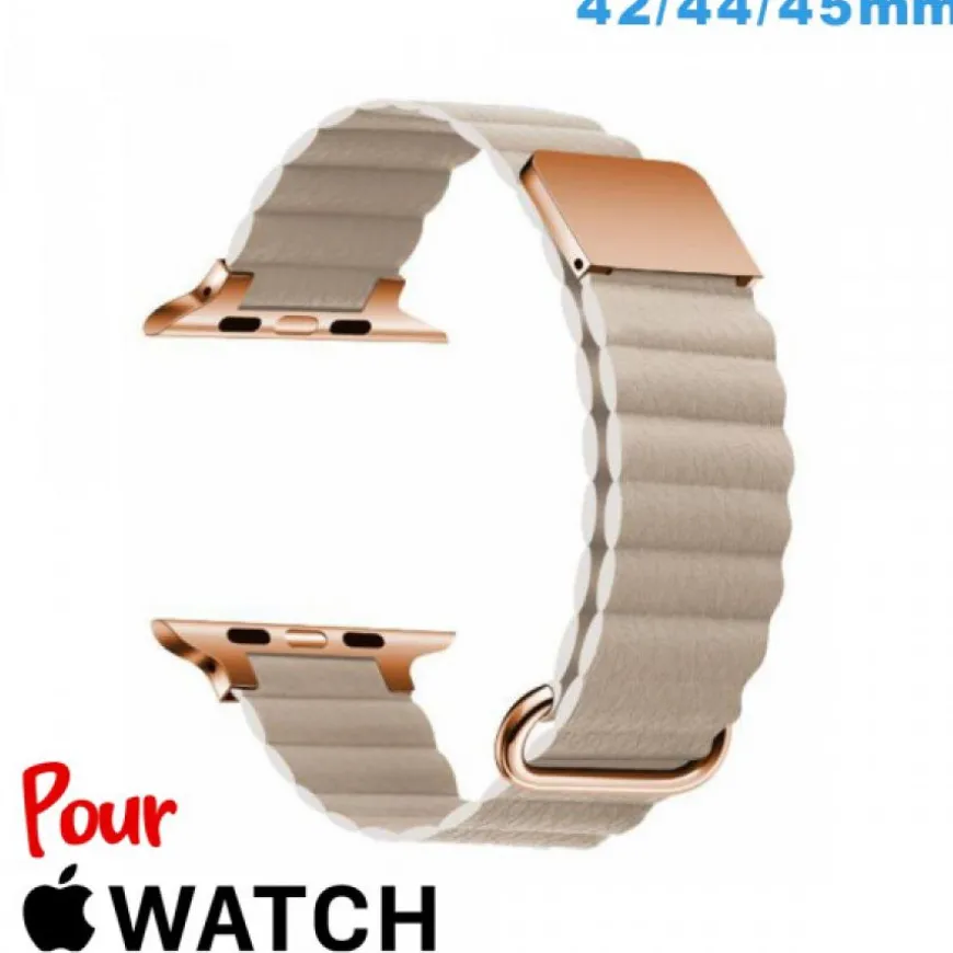 Bracelet Cuir Micro Fibre 42mm Beige pour montre Apple Watch