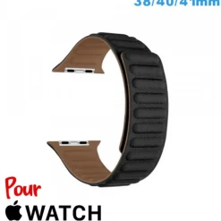 Bracelet Cuir Micro Fibre 38 mm Noir montre pour Apple Watch