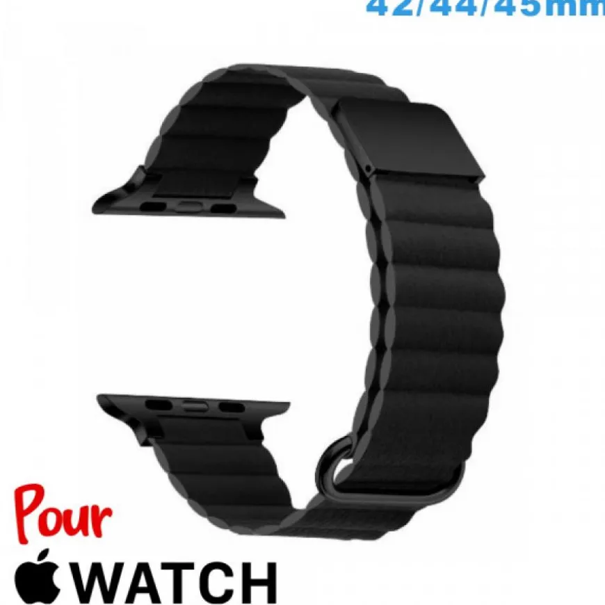 Bracelet Cuir Micro Fibre 42 mm Noir de montre Apple Watch