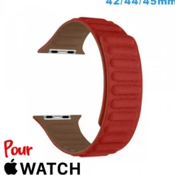 Bracelet Cuir Micro Fibre 42mm Rouge pour montre pour Apple Watch