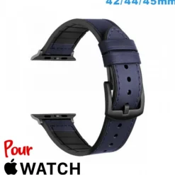 Bracelet Cuir 42mm Bleu montre Apple Watch