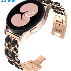 Bracelet de montre Doré rose et Noir 22 mm Acier inoxydable boucle Clip
