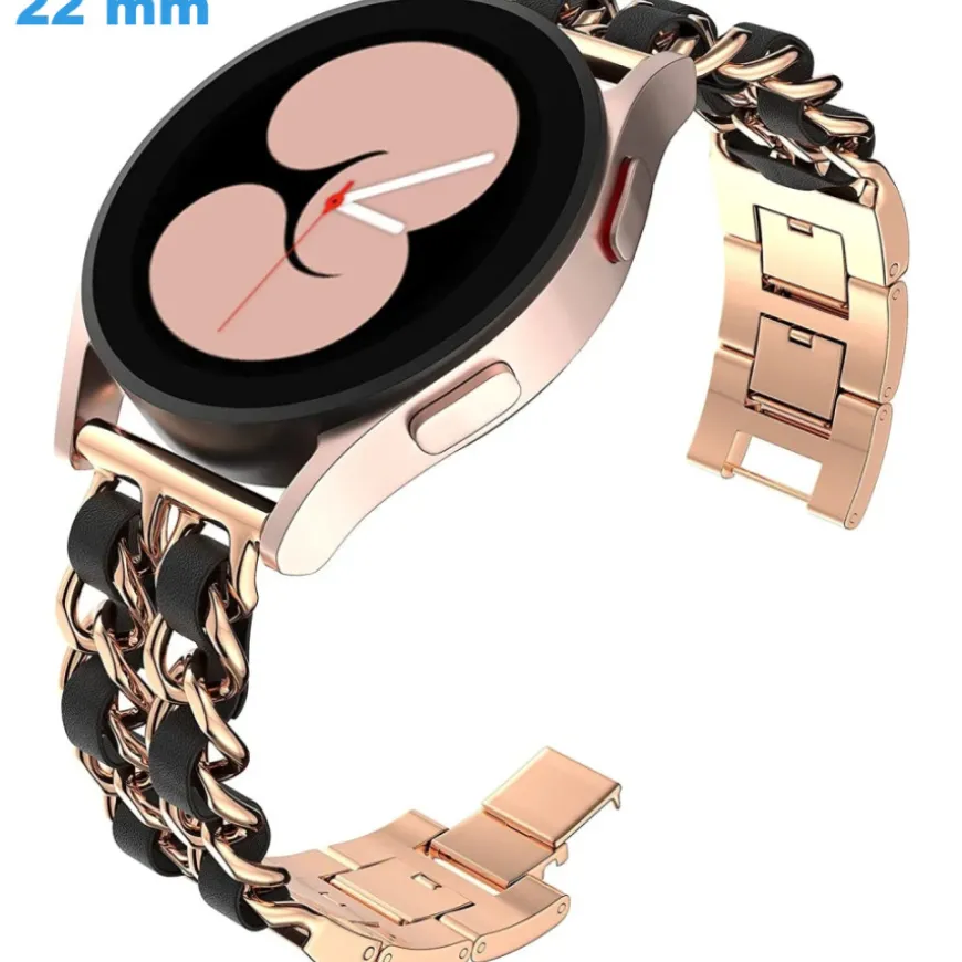 Bracelet de montre Doré rose et Noir 22 mm Acier inoxydable boucle Clip